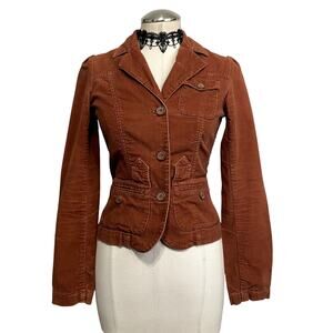 Lux Burnt Orange Corduroy Coquette Hippie Grunge Corp Boho WOmens Blazer Sz S